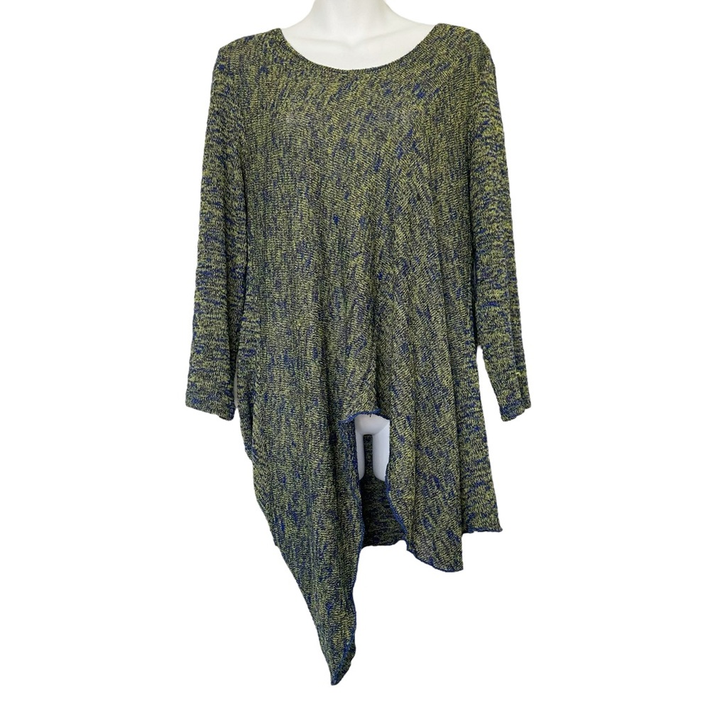 Comfy USA marled green blue knit sweater top asymmetrical hemline size large